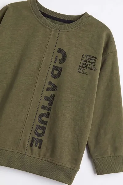 Yeşil (3-12 Yaş) Yazı Baskılı Erkek Çocuk Sweatshirt 478990