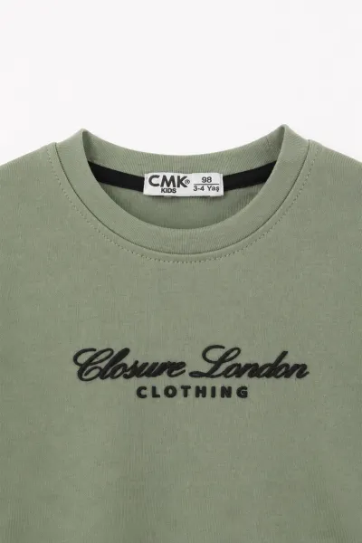 Yeşil (3-12 Yaş) Yazı Nakışlı Erkek Çocuk Sweatshirt 473817