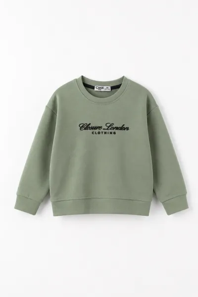 Yeşil (3-12 Yaş) Yazı Nakışlı Erkek Çocuk Sweatshirt 473817