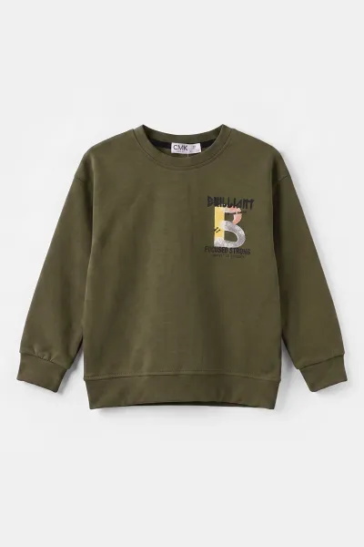 Yeşil (3-12 Yaş)Baskılı 2 İp Erkek Çocuk Sweatshirt 484122