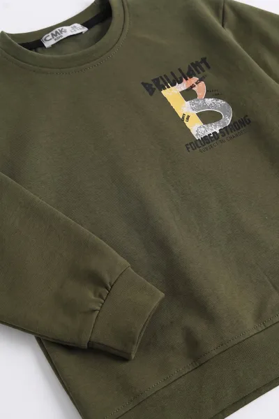 Yeşil (3-12 Yaş)Baskılı 2 İp Erkek Çocuk Sweatshirt 484122
