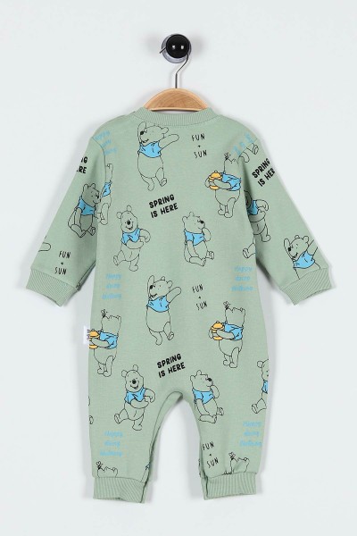 Yeşil (3-15 Ay) Ballı Ayı Baskılı Erkek Bebe Tulum 183894