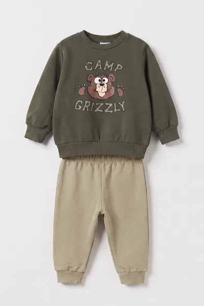 Yeşil (3-18 Ay) Camp Baskılı 2 İp Erkek Bebek Mevsimlik Takım 481167