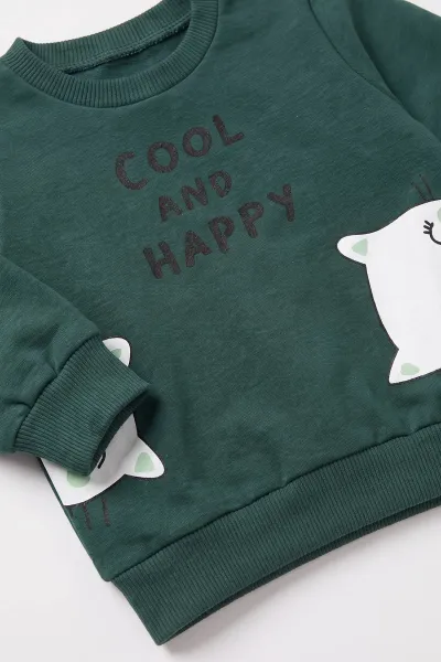 Yeşil (3-18 Ay)  Cool And Happy Baskılı 2 İp Kız Bebek Mevsimlik Takım 481119