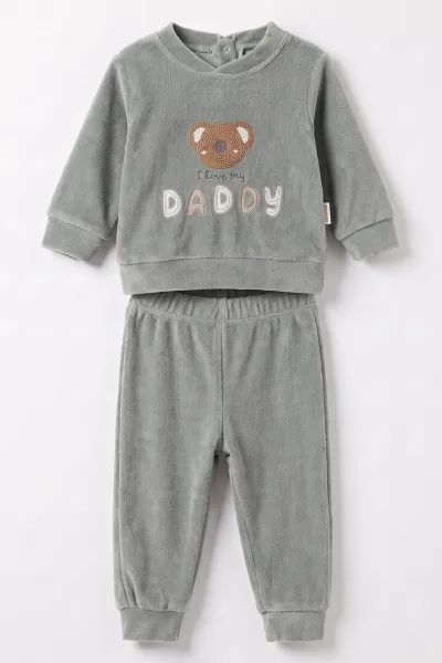 Yeşil (3-18 Ay)  Dady  Nakışlı  Kadife Erkek  Bebek Takım 487664