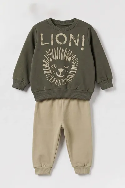 Yeşil (3-18 Ay) Lion  Baskılı 2 İp Erkek Bebek Mevsimlik Takım 481161