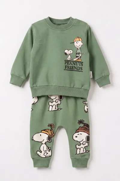 Yeşil (3-24 Ay)Peanuts Baskılı 2 İp Erkek Bebek Mevsimlik Takım 472793