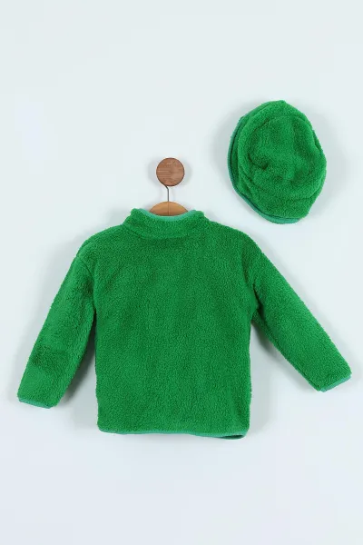 Yeşil (3-6 Yaş) Biye Detaylı Şapkalı Welsoftlu Kız Çocuk Hırka 244515
