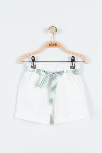 Yeşil (3-6 Yaş) Çapa Nakışlı Çizgili Kol Detaylı Şortlu Kız Çocuk Takım 179085