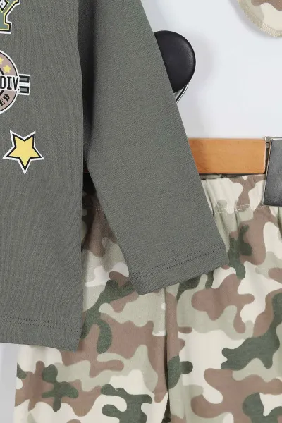 Yeşil  (3-6 Yaş) Kamuflaj Desenli  Göz Bandı Detaylı Erkek Çocuk Pijama Takım  334656
