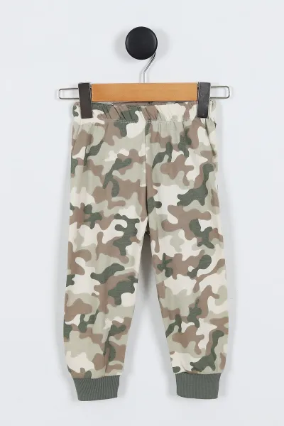 Yeşil  (3-6 Yaş) Kamuflaj Desenli  Göz Bandı Detaylı Erkek Çocuk Pijama Takım  334656