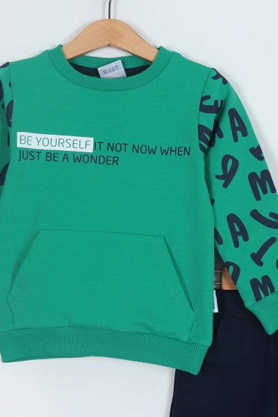 Yeşil (3-6 Yaş) Kanguru Cepli Be Yourself Baskılı Erkek Çocuk Takım 208320