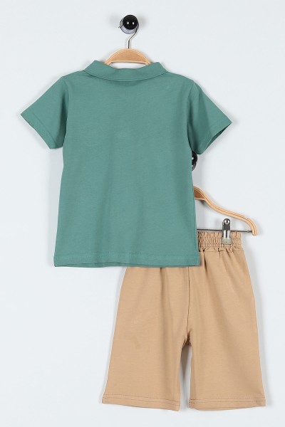 Yeşil (3-6 Yaş) New Duds Nakışlı Yakalı Düğme Detaylı Erkek Bebe Takım 183591