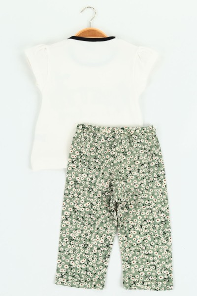 Yeşil (3-6 Yaş) Taşlı Desenli Tişört Pantolon Kız Çocuk Takım 121445