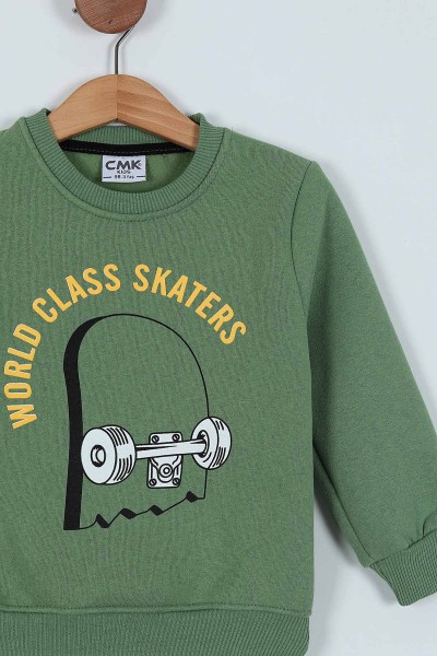 Yeşil (3-7 Yaş) Baskılı 3 İp Erkek Çocuk Sweatshirt 224320