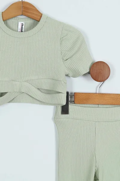 Yeşil (3-7 Yaş) Crop Fitilli Kız Çocuk Takım 265335