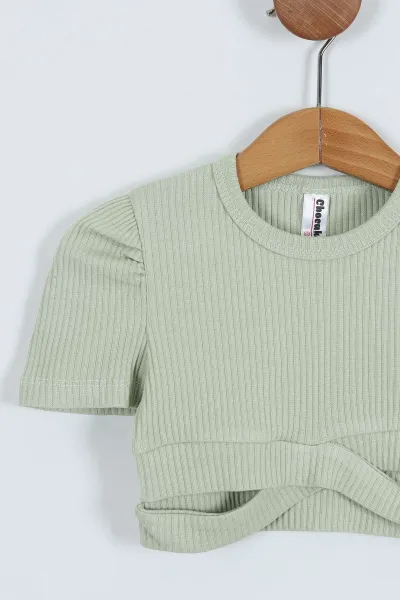 Yeşil (3-7 Yaş) Crop Fitilli Kız Çocuk Takım 265335