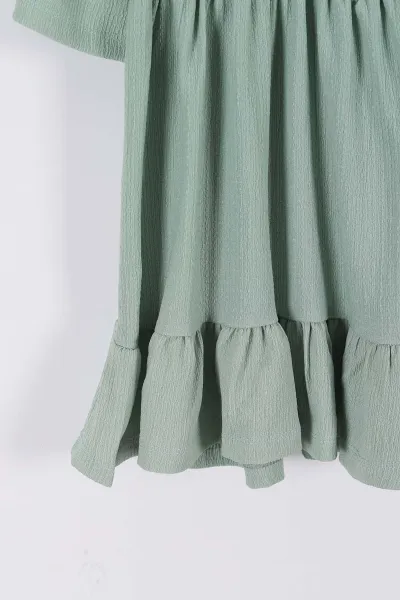 Yeşil (3-7 Yaş) Papatya Aksesuarlı Kız Çocuk Elbise 265251