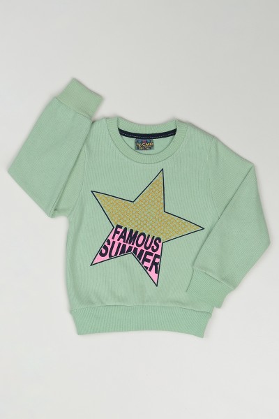 Yeşil (3-7 Yaş) Yıldız Baskılı Kız Çocuk Sweatshirt 84763