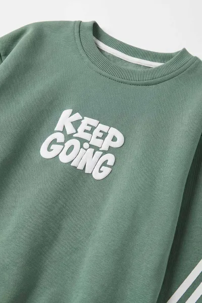 Yeşil (4 -12 Yaş)Keep Going Baskılı  3 İp Şardonlu Erkek Çocuk Kışlık Takım 497370