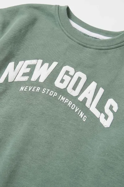 Yeşil (4-12 Yaş)New Goals Kabartma Baskılı 3 İp Şardonlu Erkek Çocuk Kışlık Takım 497787