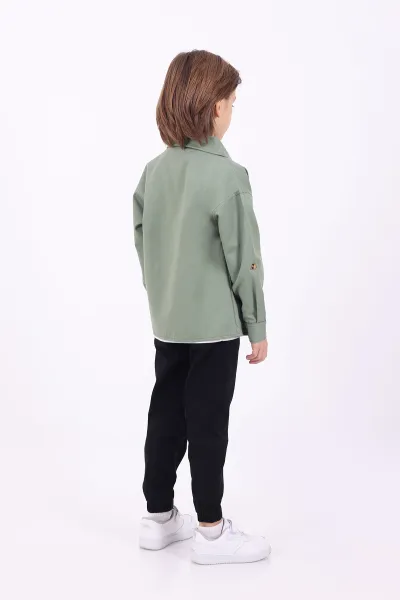 Yeşil (5-14 Yaş) Çift Cepli Oversize Kalıp Erkek Çocuk Gabardin Gömlek 323435
