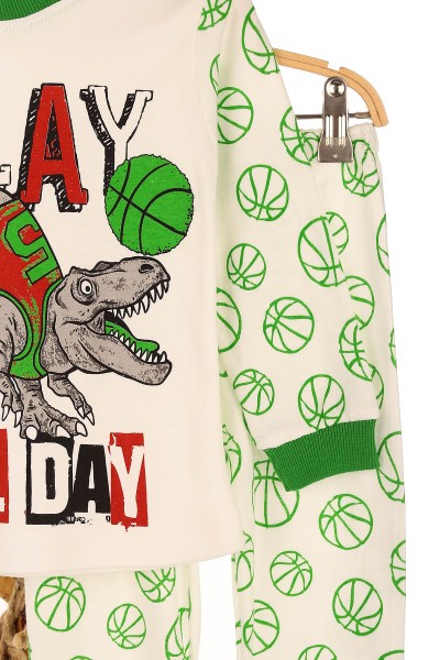 Yeşil (4-6 Yaş) Basketboll Desenli Erkek Çocuk Pijama Takım 145168