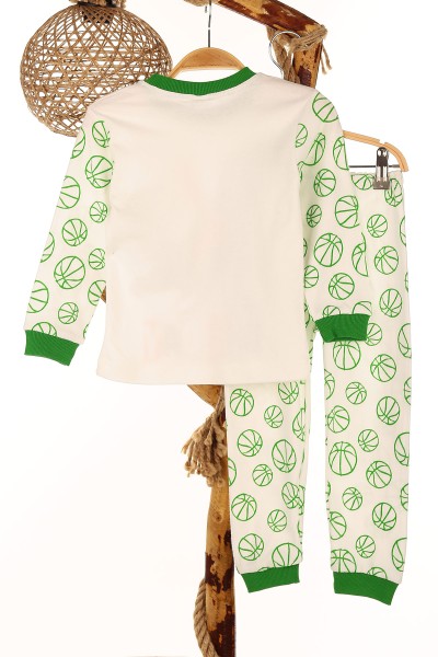 Yeşil (4-6 Yaş) Basketboll Desenli Erkek Çocuk Pijama Takım 145168