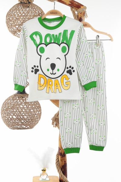 Yeşil (4-6 Yaş) Down Drag Baskılı Erkek Çocuk pijama Takım 137289