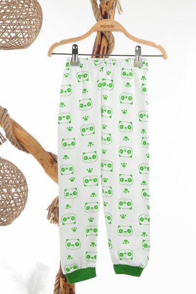 Yeşil (4-6 Yaş) Sevimli Panda Baskılı Erkek Çocuk Pijama Takım 137325