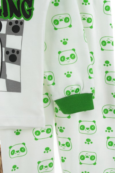 Yeşil (4-6 Yaş) Sevimli Panda Baskılı Erkek Çocuk Pijama Takım 137325