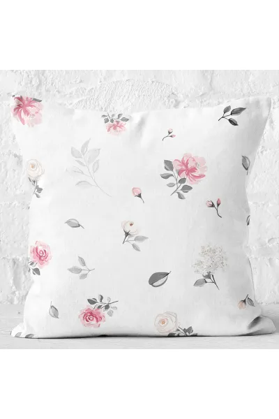 Beyaz  43x43 Dijital Baskılı Fermuarlı Modern Kırlent Kılıfı 272425