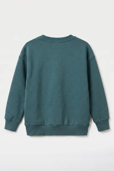 Yeşil (5-12 Yaş) Baskısız   Düz 3 İp Şardonlu Erkek Çocuk Sweatshirt 483585
