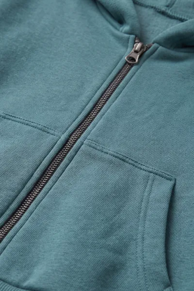 Yeşil (5-12 Yaş) Baskısız Fermuarlı Kapüşonlu 3 ip Şardonlu Erkek Çocuk Sweatshirt 483573