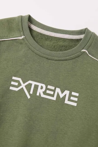 Yeşil (5-12 Yaş) Extreme Baskılı 3 İp Şardonlu Erkek Çocuk Kışlık Takım 482496