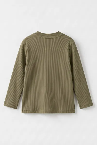 Yeşil (5-12 Yaş) Yarım Balıkçı Yaka Kaşkorse Çocuk Body Sweatshirt 495515