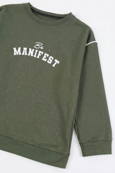 Yeşil (5-15 Yaş) Manifest Kabartma  Baskılı  Taşlı Oysho Kız Çocuk Takım 497701