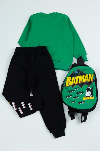 Yeşil (5-8 Yaş) Batman Baskılı Çantalı Erkek Çocuk Takım 96592