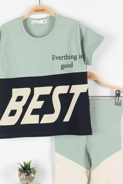 Yeşil (5-8 Yaş) Best Baskılı Parça Detaylı Taytlı Kız Çocuk Takım 172749