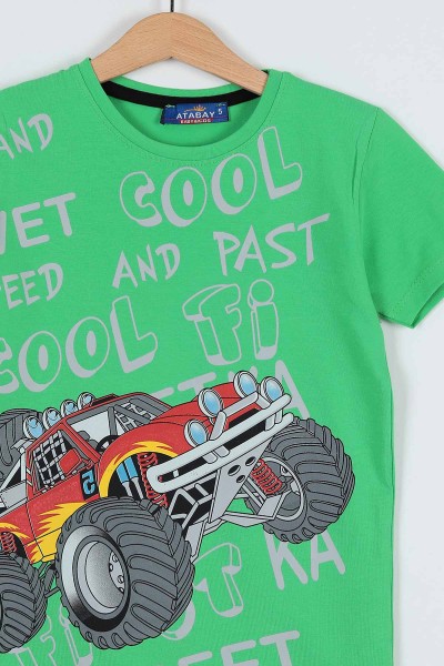 Yeşil (5-8 Yaş) Cool Araba Baskılı Erkek Çocuk Tişört 185426