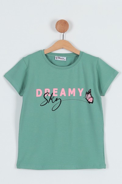 Yeşil (5-8 Yaş) Dreamy Kabartma Baskılı Kız Çocuk Tişört 185392