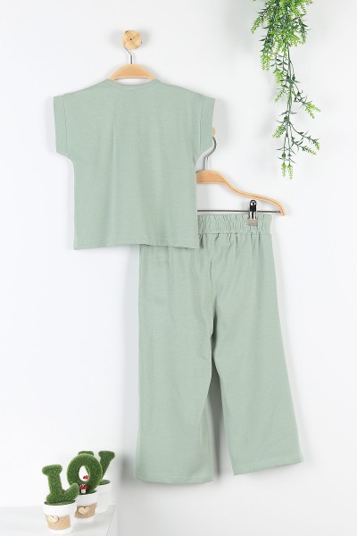 Yeşil (5-8 Yaş) Fashion Baskılı Kol Detaylı Kız Çocuk Takım 172739