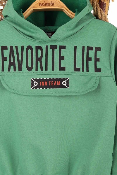 Yeşil (5-8 Yaş) Favorıte Life Kapşonlu Erkek Çocuk Sweat 148958