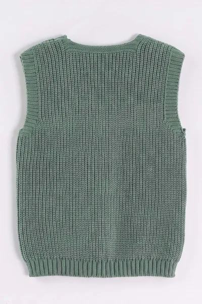 Yeşil (5-8 Yaş) Pullu Çiçek Motifli Triko Selanik Kız Çocuk Yelek 474273