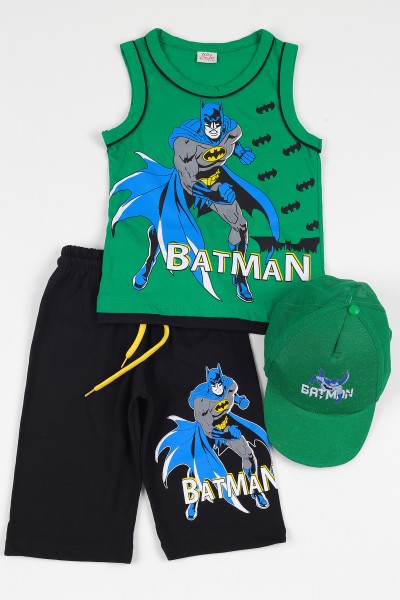Yeşil (5-8 yaş) Şapkalı Batman Baskılı  Erkek Çocuk Kaprili Takım 112396