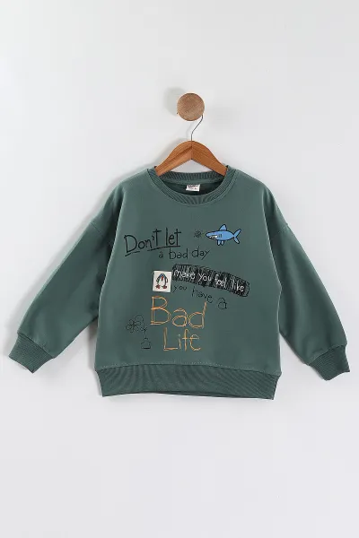 Yeşil (5-8 Yaş)Bad Life Baskılı Kız Çocuk Sweatshirt 432934
