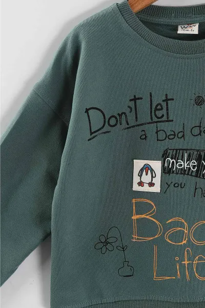 Yeşil (5-8 Yaş)Bad Life Baskılı Kız Çocuk Sweatshirt 432934