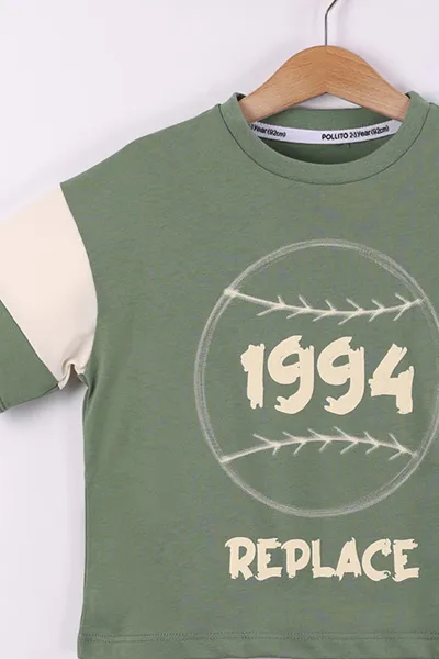 Yeşil (6-10 Yaş)   1994 Baskılı Garni Detay  Şortlu Penye Erkek Çocuk Yazlık Takım 441821