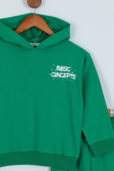 Yeşil (6-10 Yaş) Basic Baskılı Kapüşonlu Erkek Çocuk Takım 223409