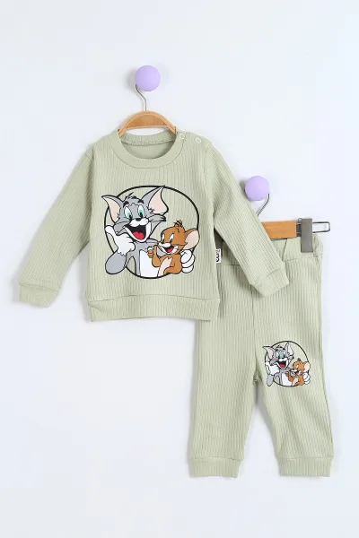 Yeşil (6-12 Ay) Karakter Baskılı Erkek Bebek Takım 299585